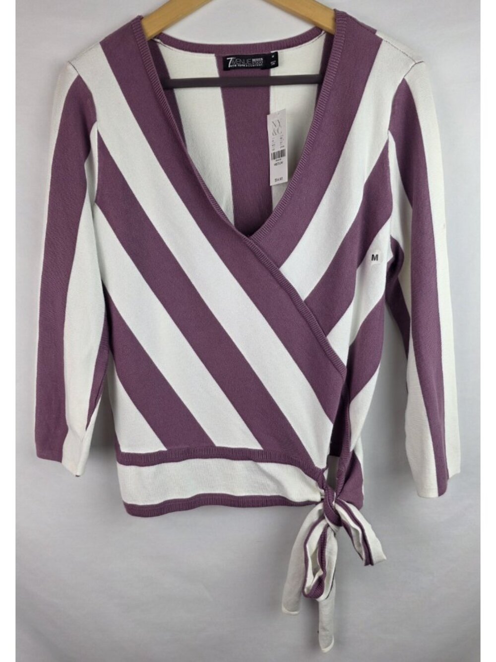 7th Avenue Design Studio NY&Co Women's Shirt Medium Purple 3/4 Sleeve Knit Top
